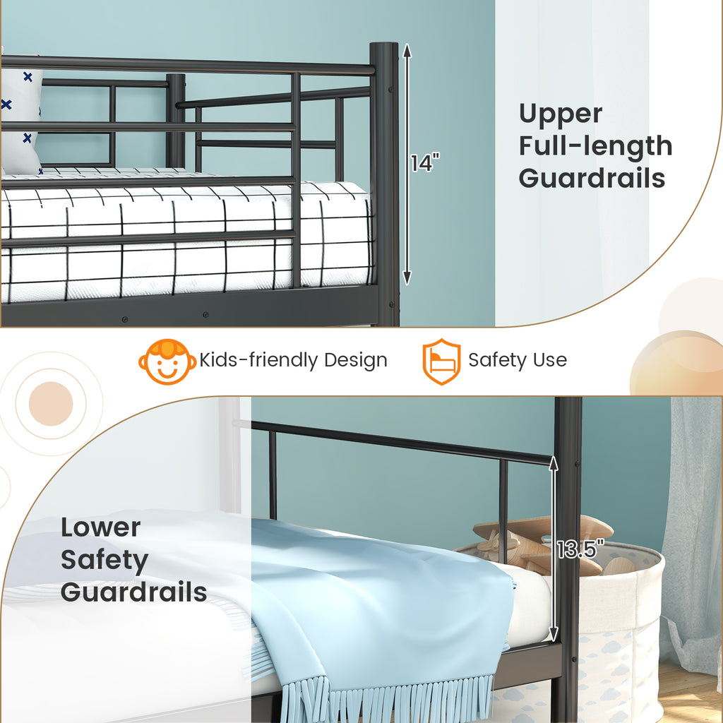 Metal Bunk Bed with Ladder and Guardrails - Black