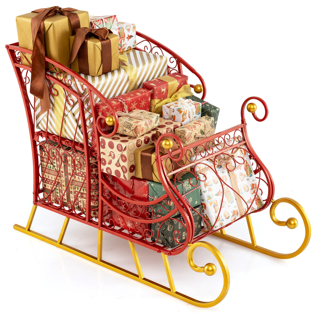 Metal Christmas Santa Sleigh Basket 2-Tier Gift Storage with Variation 33.5 x 16.5 x 24.5 Inches
