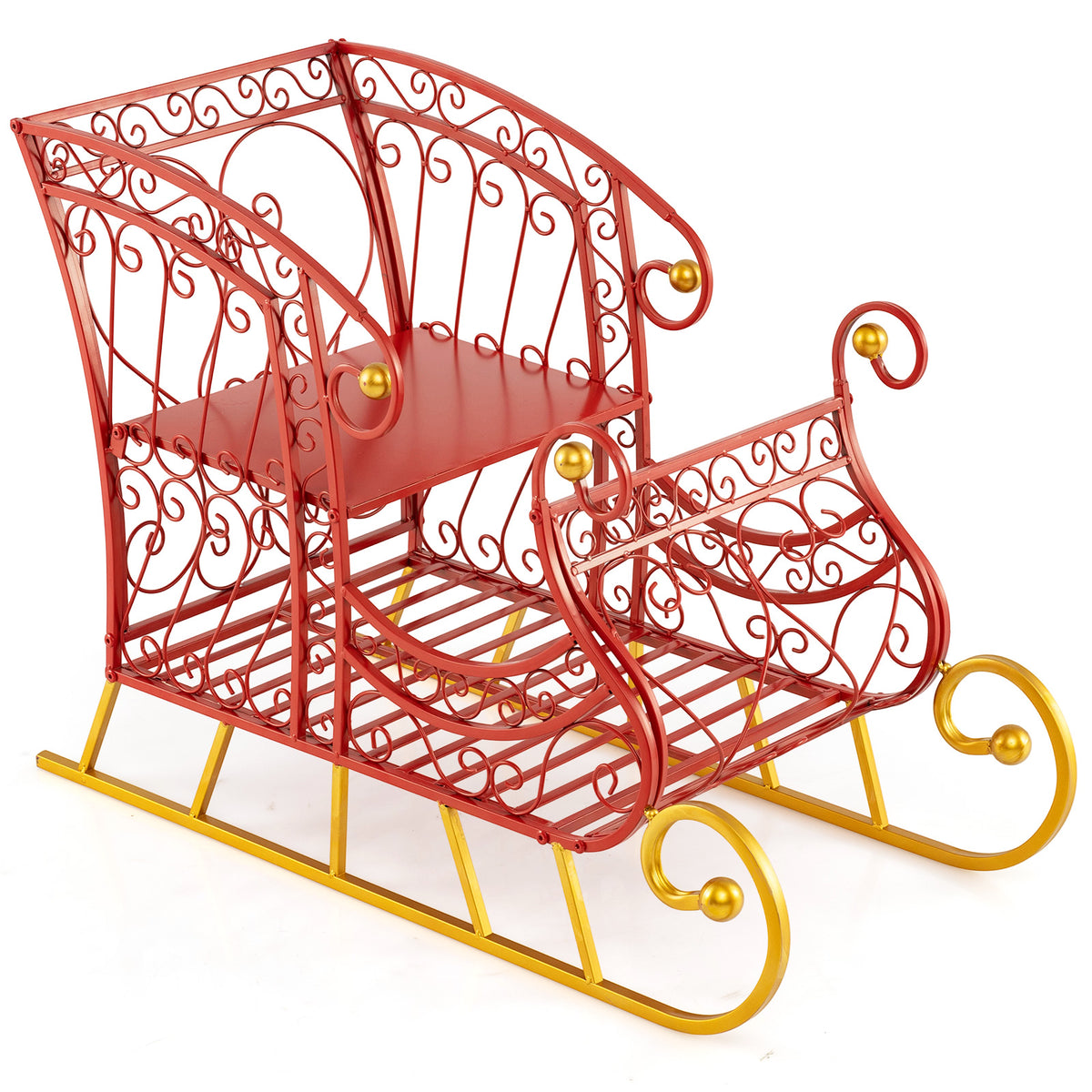 Metal Christmas Santa Sleigh Basket 2-Tier Gift Storage with Variation 33.5 x 16.5 x 24.5 Inches