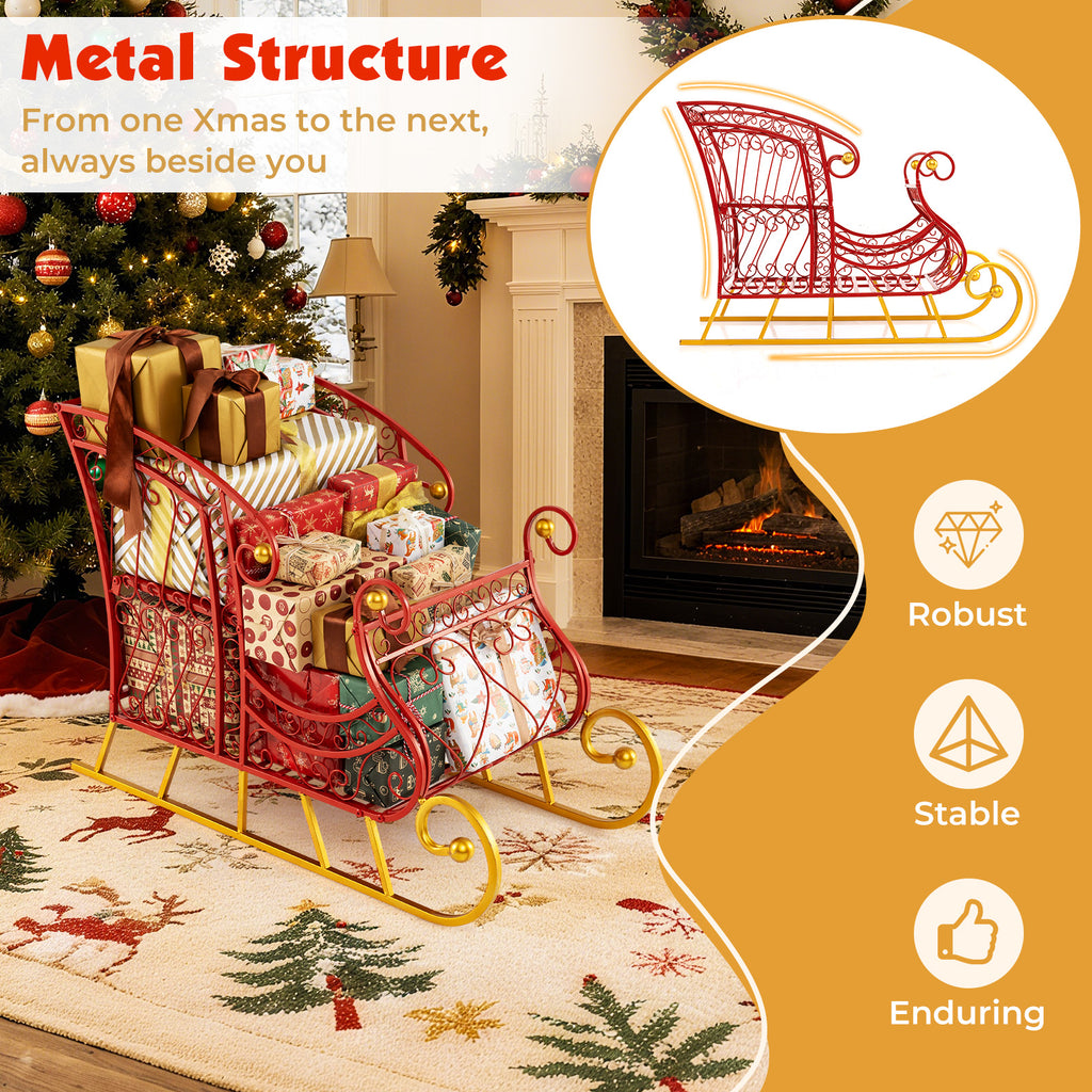 Metal Christmas Santa Sleigh Basket 2-Tier Gift Storage with Variation 33.5 x 16.5 x 24.5 Inches