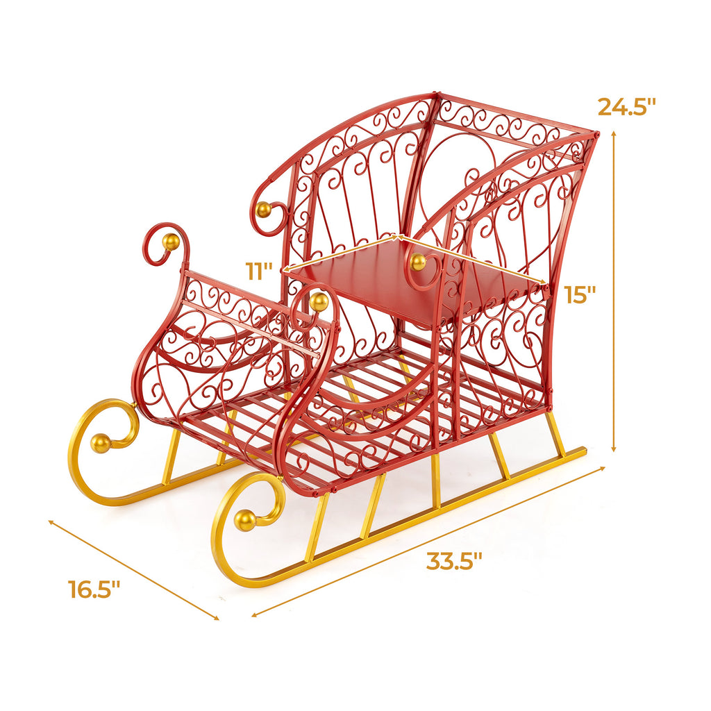 Metal Christmas Santa Sleigh Basket 2-Tier Gift Storage with Variation 33.5 x 16.5 x 24.5 Inches