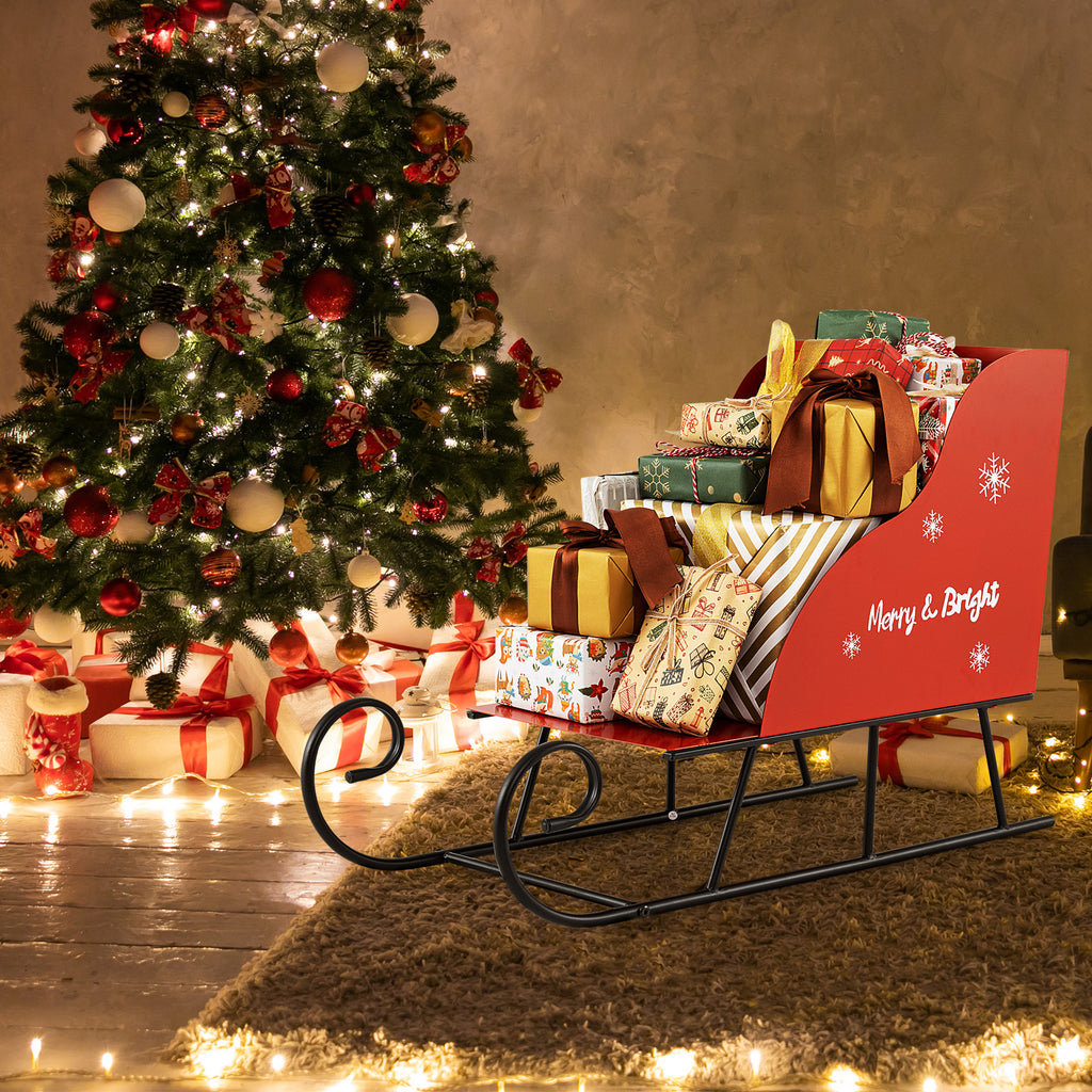 Christmas Metal Santa Sleigh Basket Storage - Festive Gift Organizer, 29 x 12.5 x 20 Inch