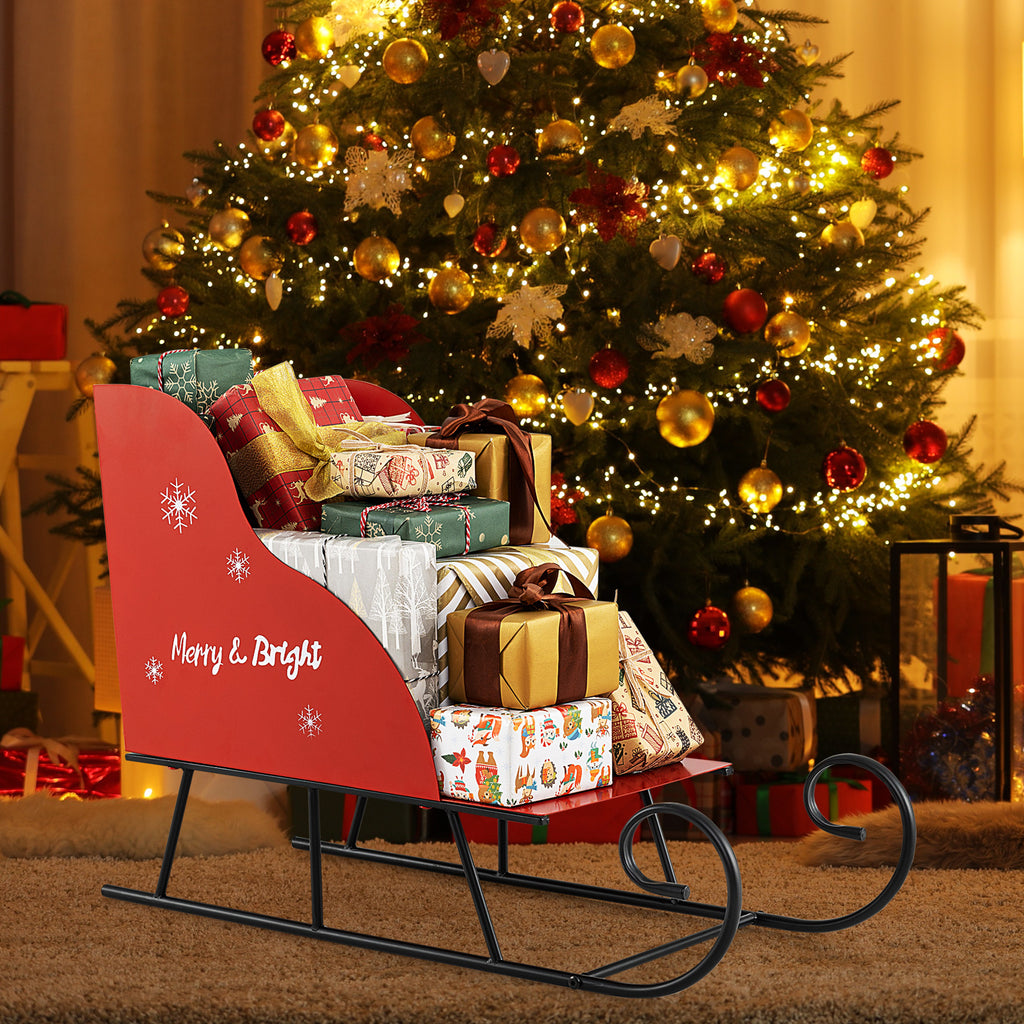 Christmas Metal Santa Sleigh Basket Storage - Festive Gift Organizer, 29 x 12.5 x 20 Inch