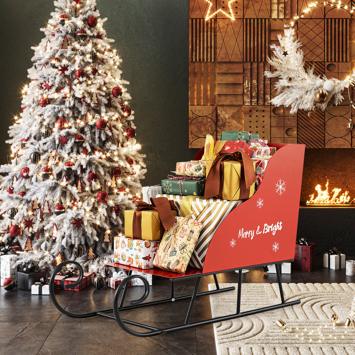 Christmas Metal Santa Sleigh Basket Storage - Festive Gift Organizer, 29 x 12.5 x 20 Inch