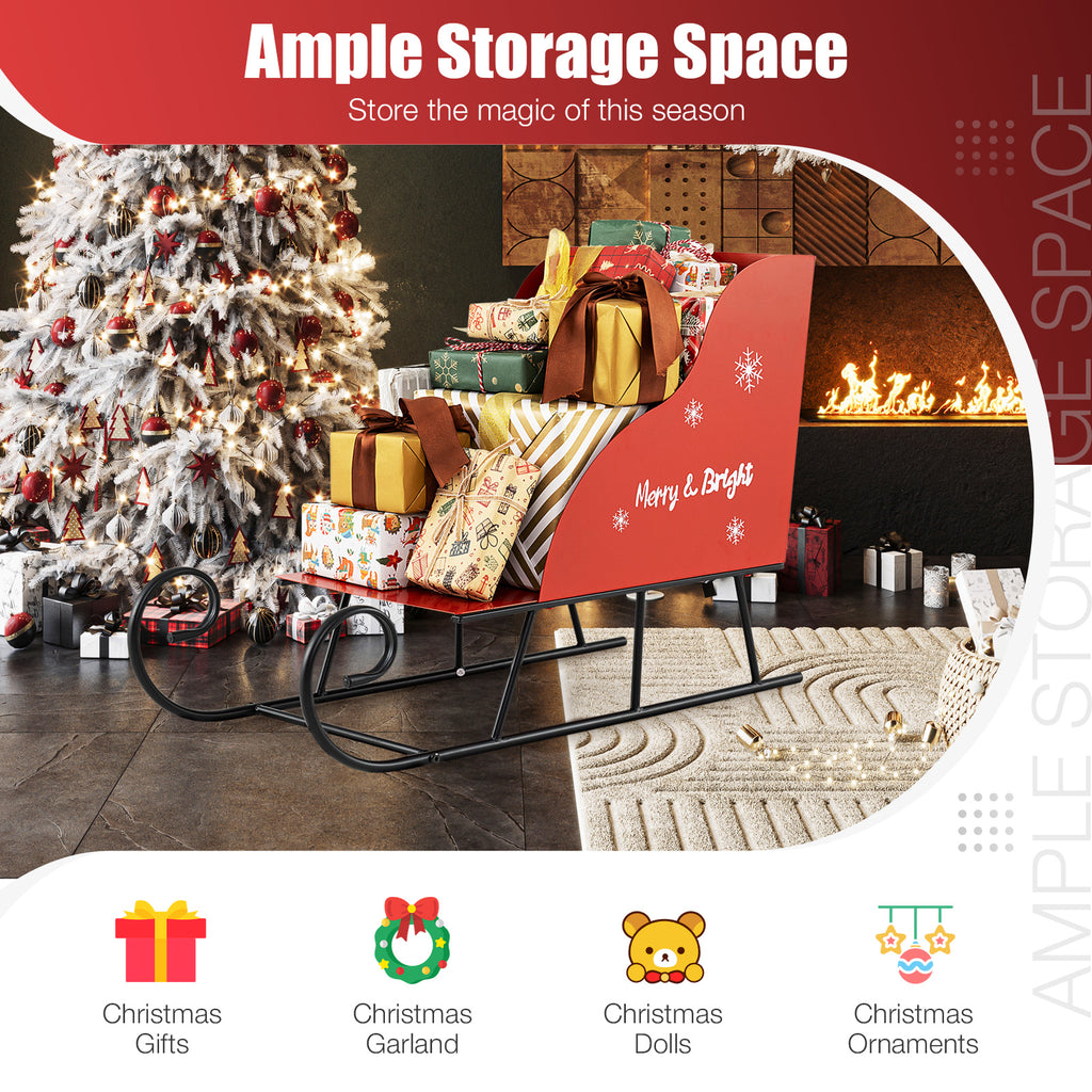 Christmas Metal Santa Sleigh Basket Storage - Festive Gift Organizer, 29 x 12.5 x 20 Inch