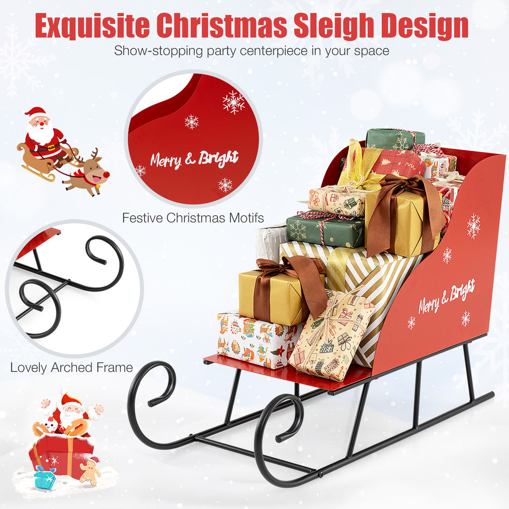 Christmas Metal Santa Sleigh Basket Storage - Festive Gift Organizer, 29 x 12.5 x 20 Inch