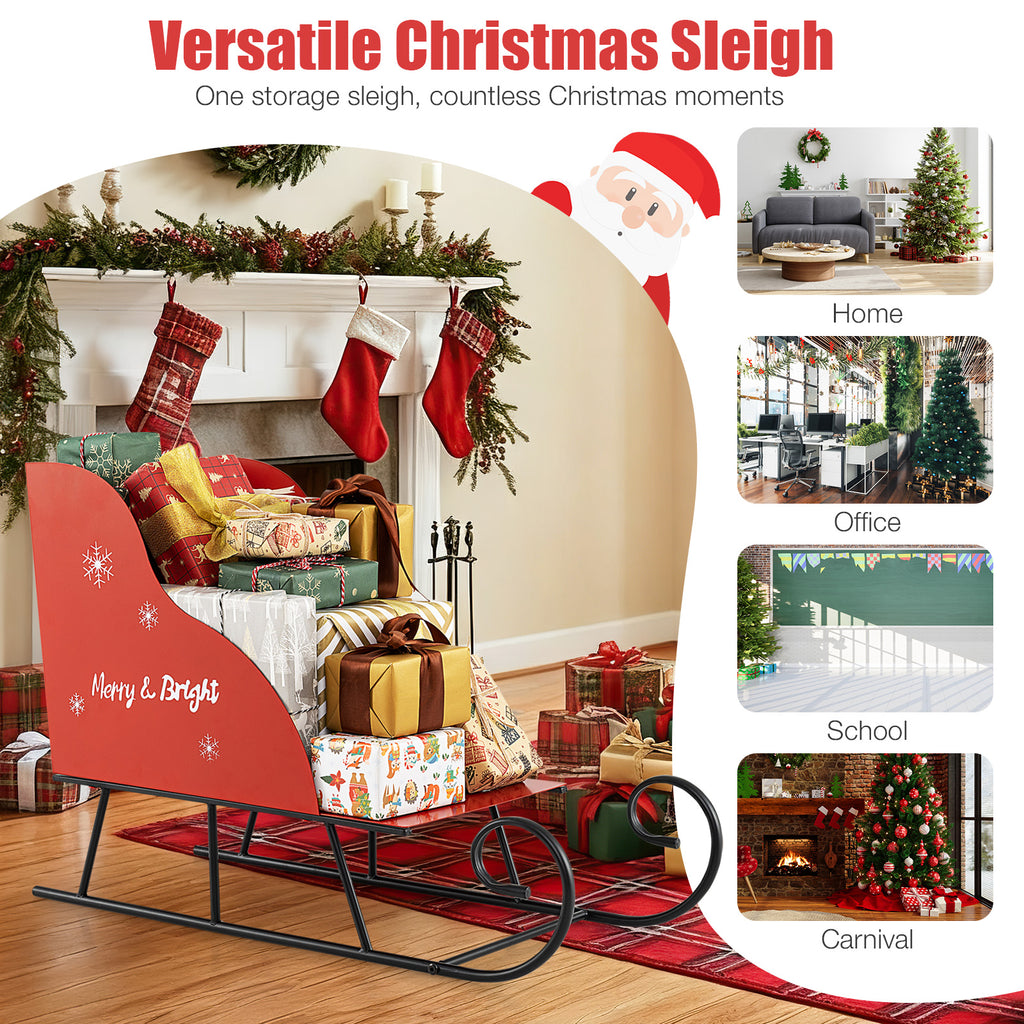 Christmas Metal Santa Sleigh Basket Storage - Festive Gift Organizer, 29 x 12.5 x 20 Inch