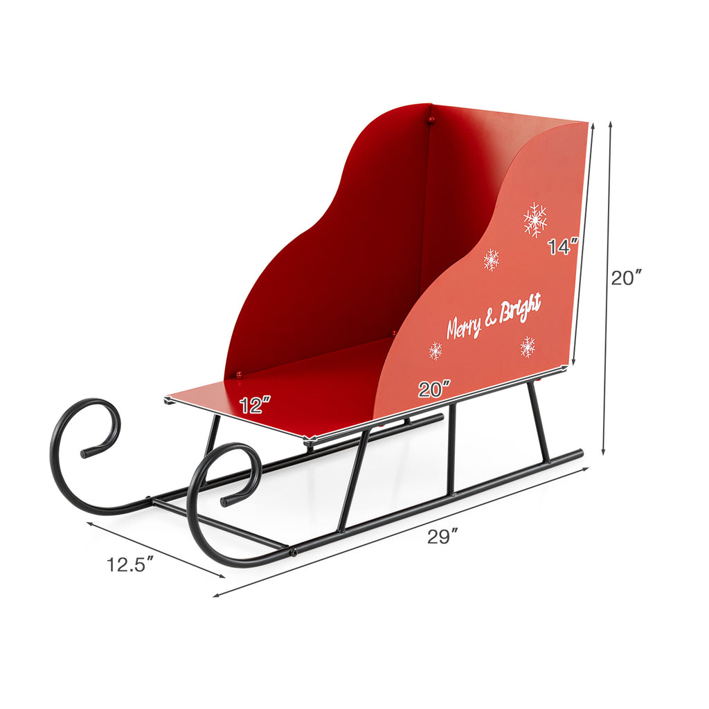 Christmas Metal Santa Sleigh Basket Storage - Festive Gift Organizer, 29 x 12.5 x 20 Inch