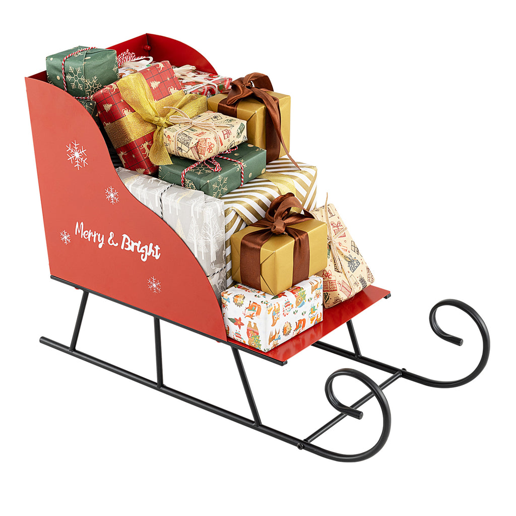 Christmas Metal Santa Sleigh Basket Storage - Festive Gift Organizer, 29 x 12.5 x 20 Inch