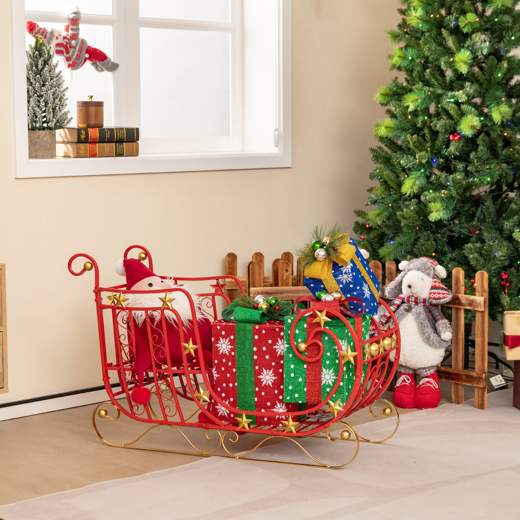Metal Christmas Santa Sleigh with Large Cargo Area - 39 x 14 x 24 Inch Holiday Decor