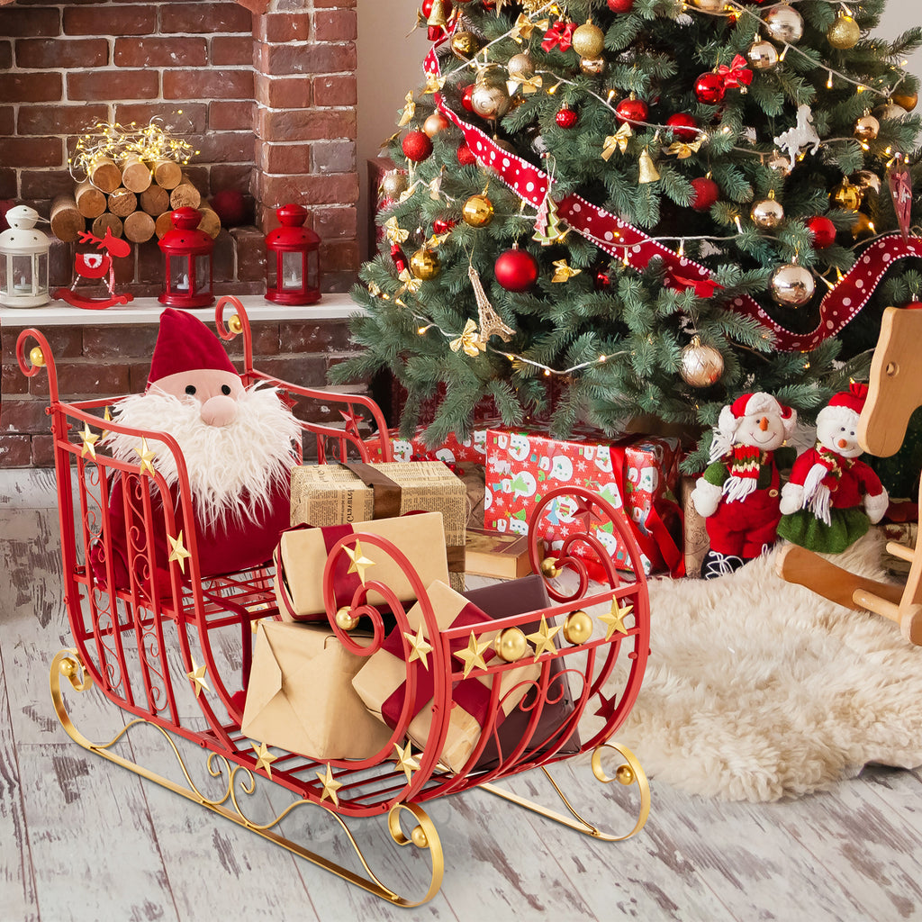 Metal Christmas Santa Sleigh with Large Cargo Area - 39 x 14 x 24 Inch Holiday Decor