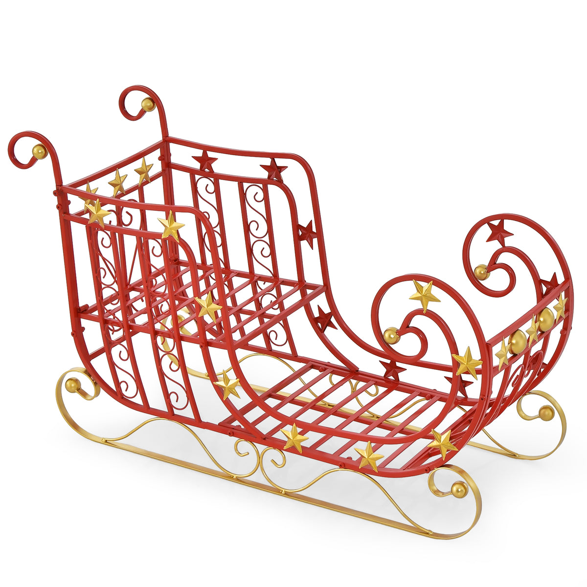 3 Ft Christmas Metal Sleigh Decoration with 2-Tier Storage Shelf - Festive Indoor Outdoor Decor - Variation of 37 x 16 x 23 Inch