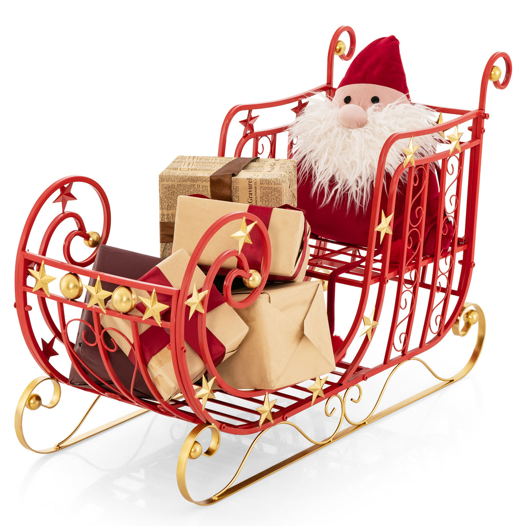 Metal Christmas Santa Sleigh with Large Cargo Area - 39 x 14 x 24 Inch Holiday Decor