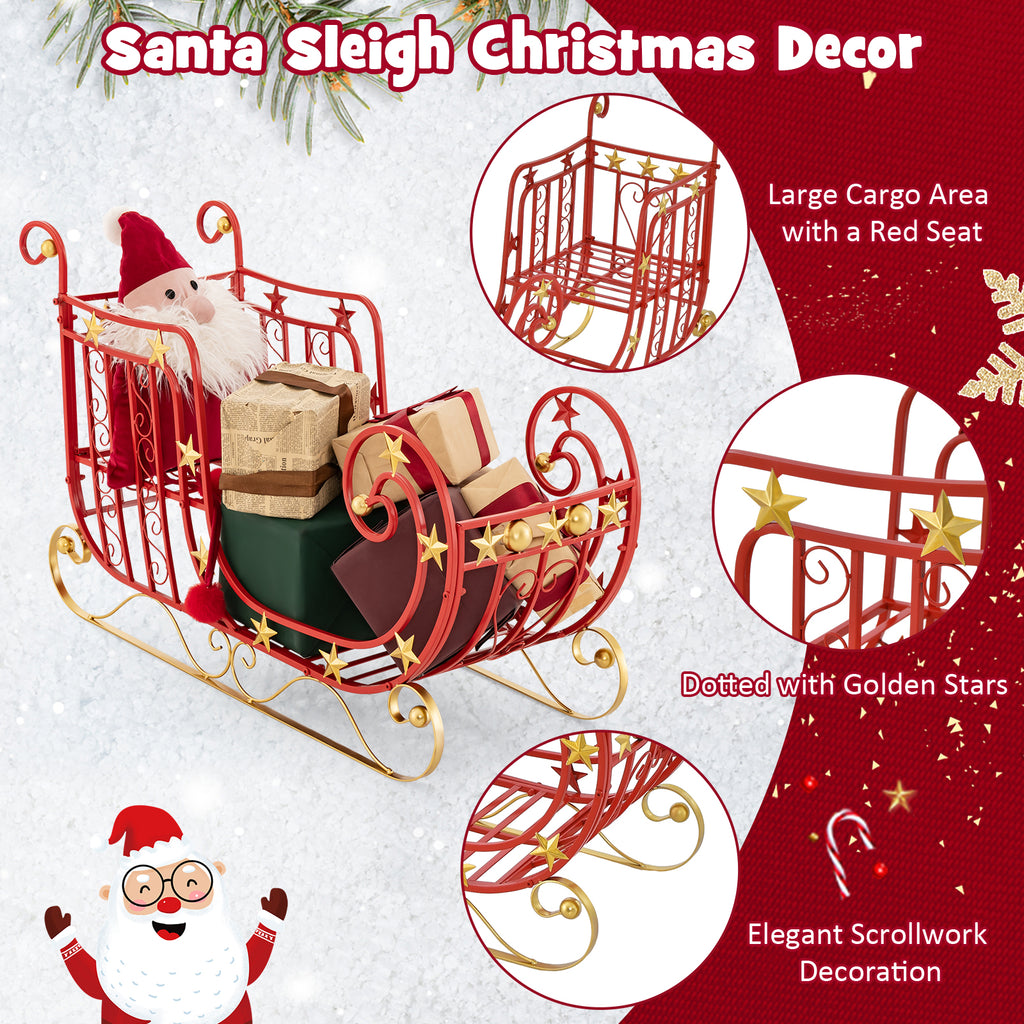 Metal Christmas Santa Sleigh with Large Cargo Area - 39 x 14 x 24 Inch Holiday Decor