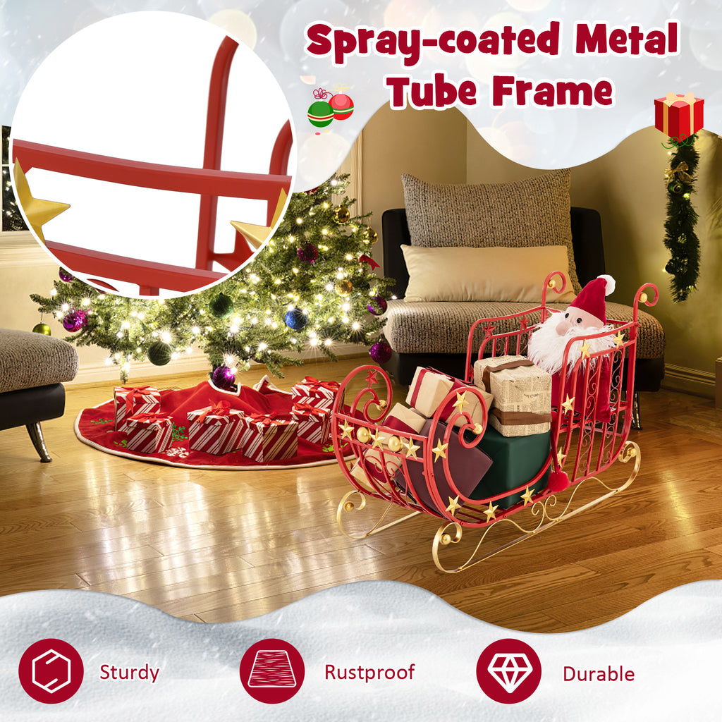 Metal Christmas Santa Sleigh with Large Cargo Area - 39 x 14 x 24 Inch Holiday Decor