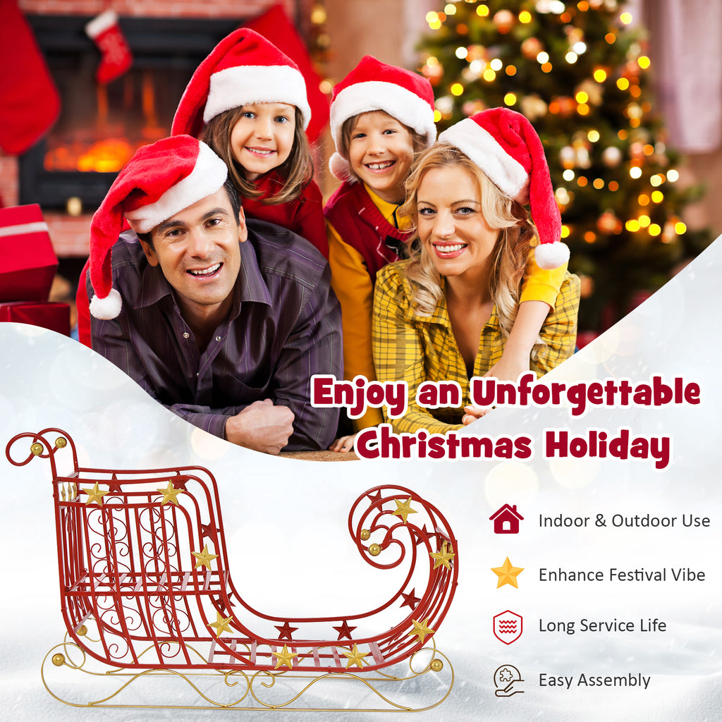Metal Christmas Santa Sleigh with Large Cargo Area - 39 x 14 x 24 Inch Holiday Decor