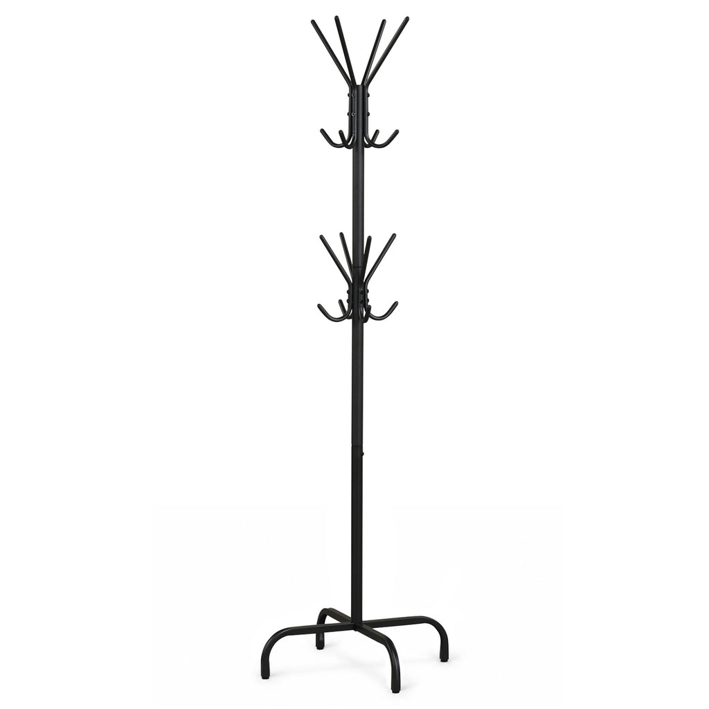 Metal Coat Rack Freestanding 16 Hooks - Black