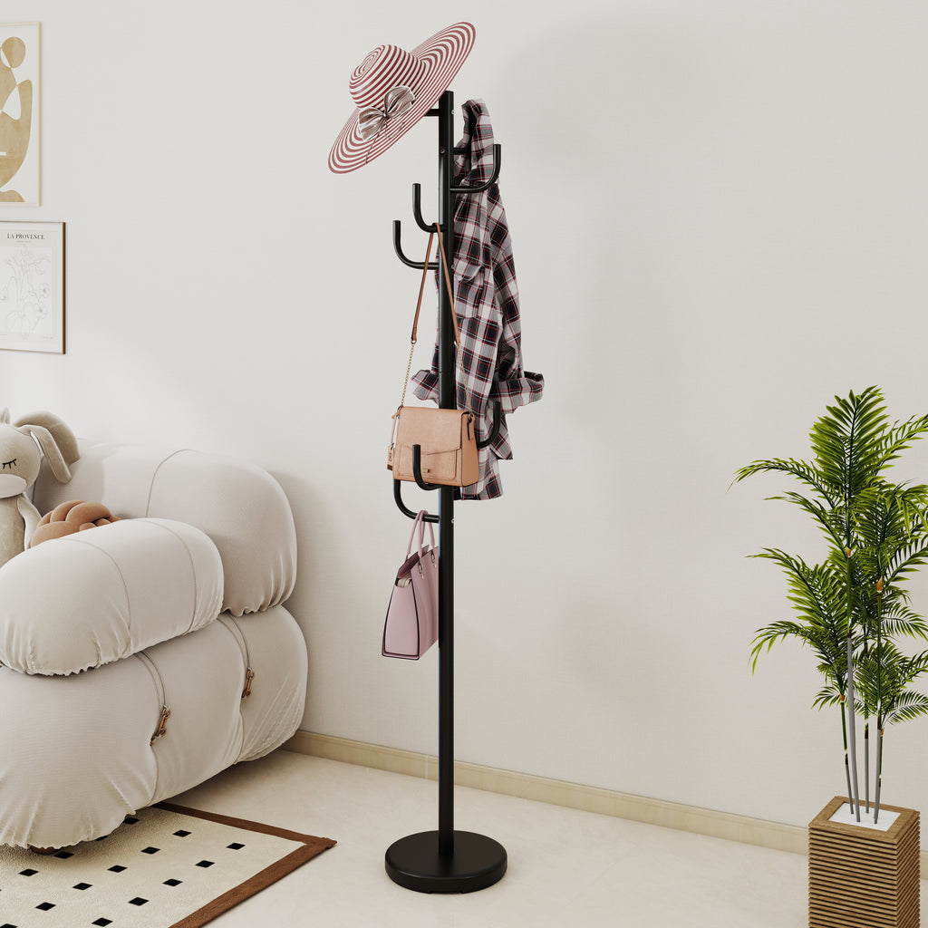 Metal Coat Rack Stand with 8 Hooks and Metal Base