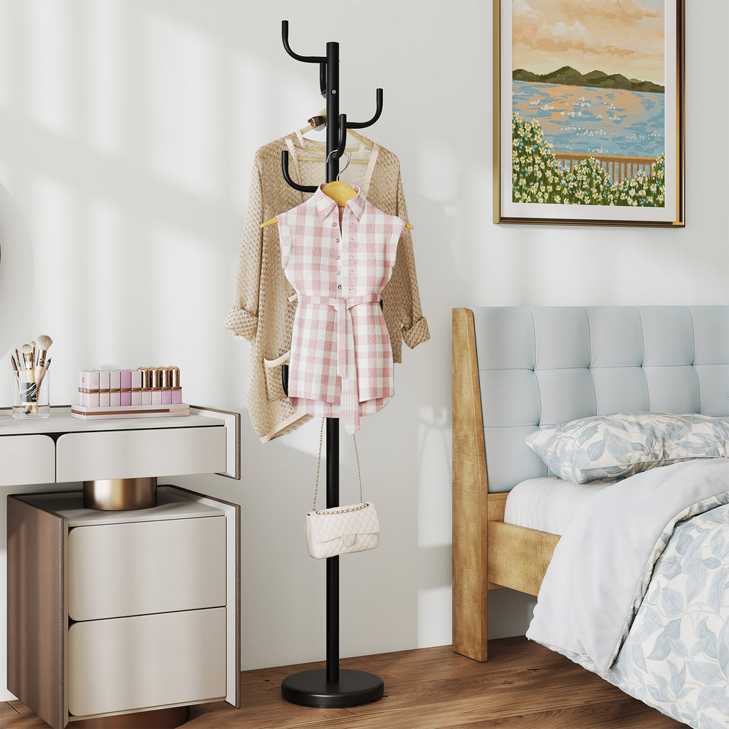 Metal Coat Rack Stand with 8 Hooks and Metal Base