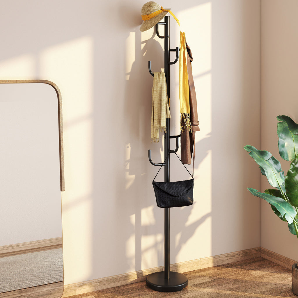 Metal Coat Rack Stand with 8 Hooks and Metal Base