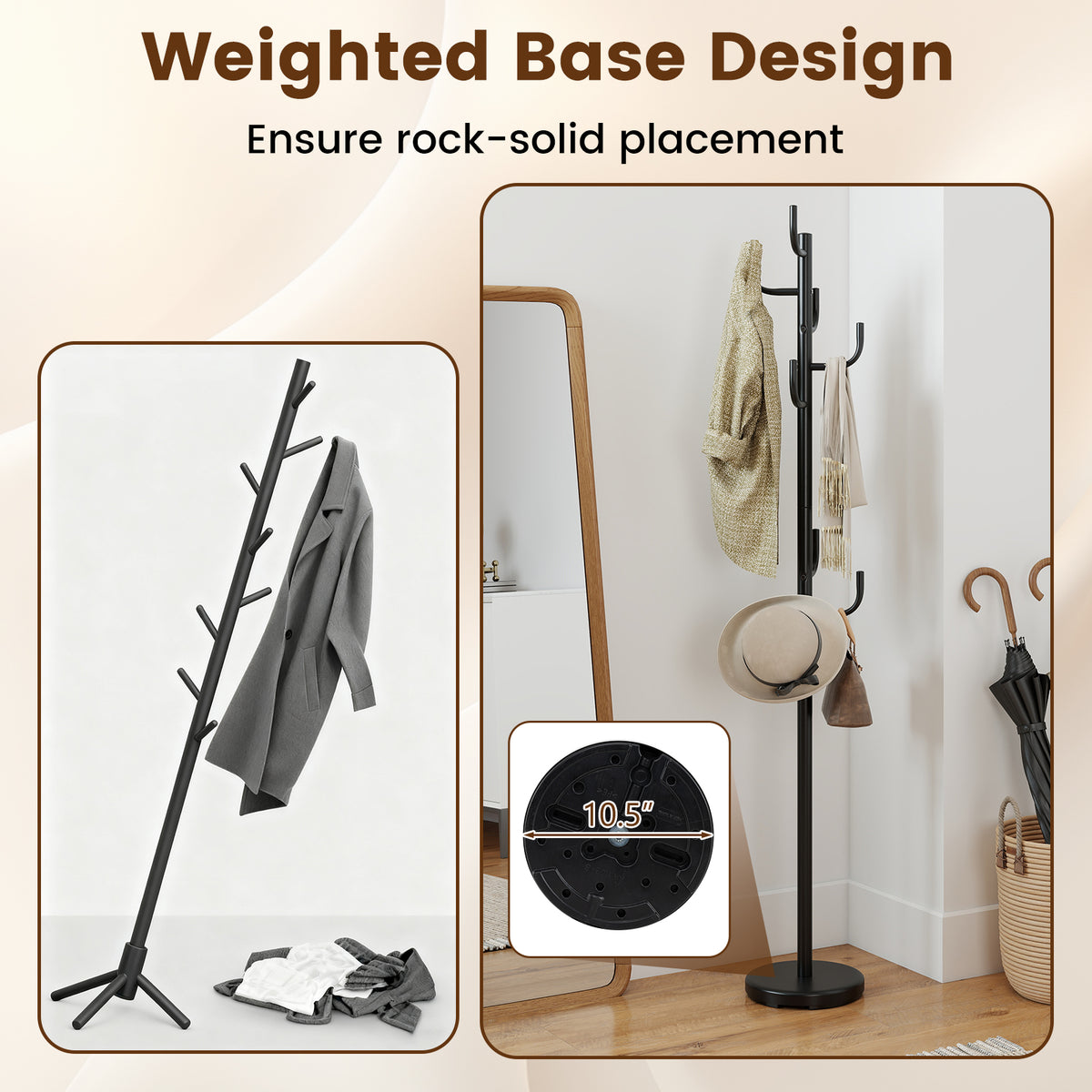 Metal Coat Rack Stand with 8 Hooks and Metal Base