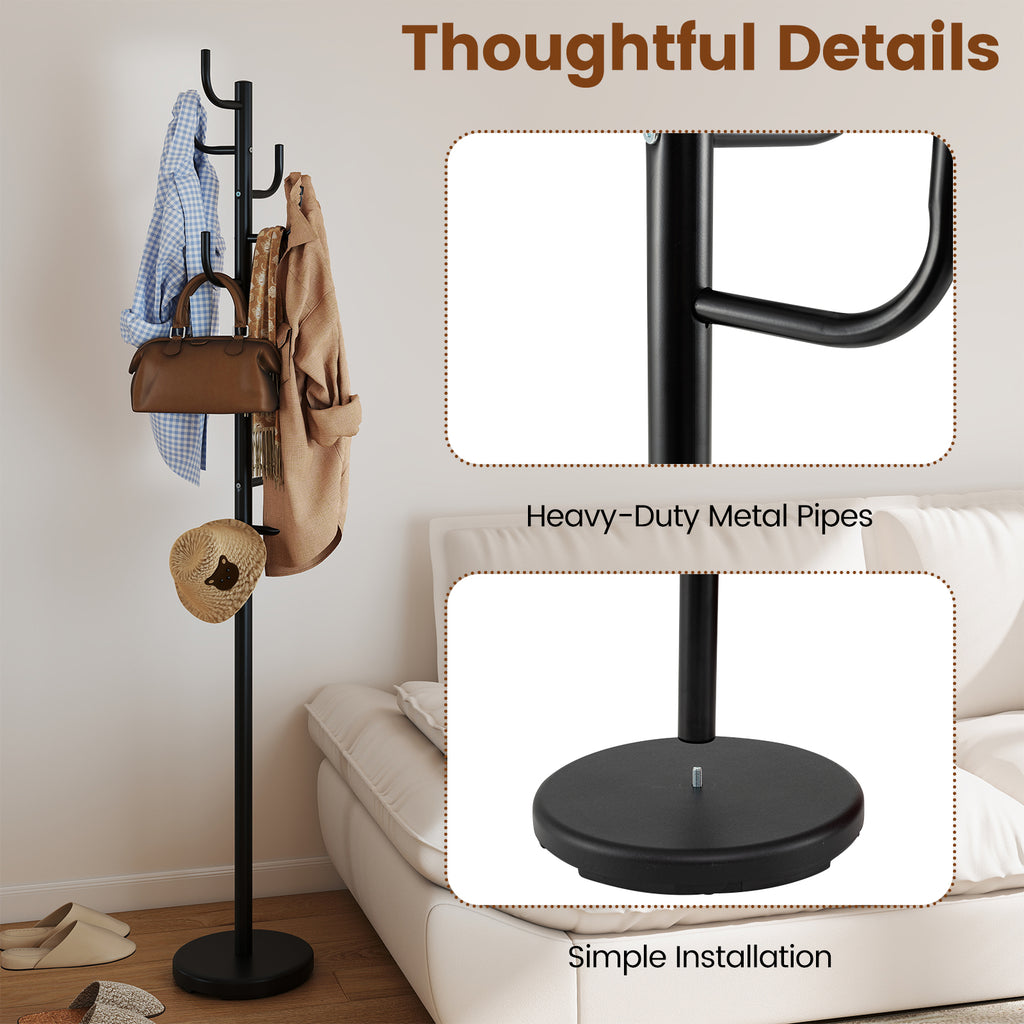 Metal Coat Rack Stand with 8 Hooks and Metal Base