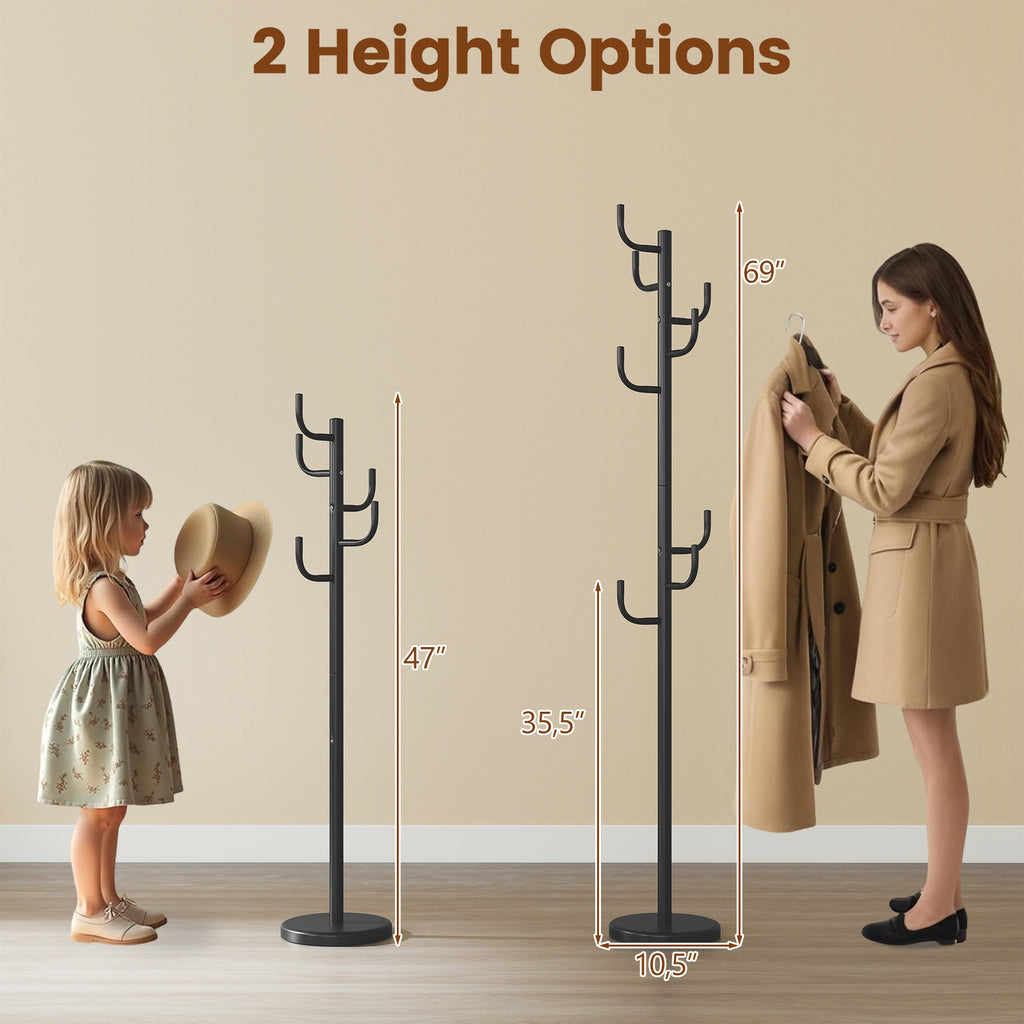 Metal Coat Rack Stand with 8 Hooks and Metal Base