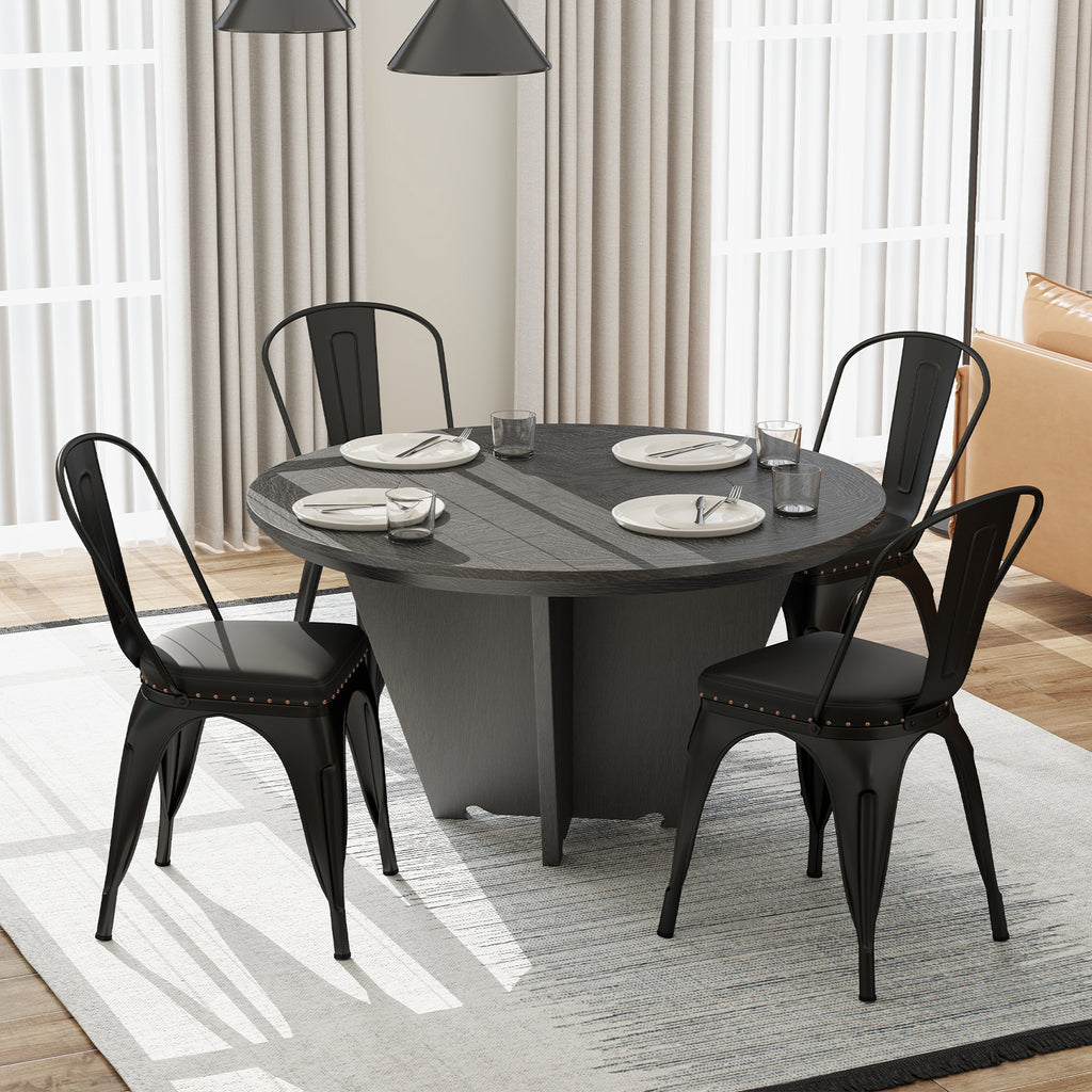 Metal Dining Chair Set of 4 Stackable Kitchen Chairs - Black