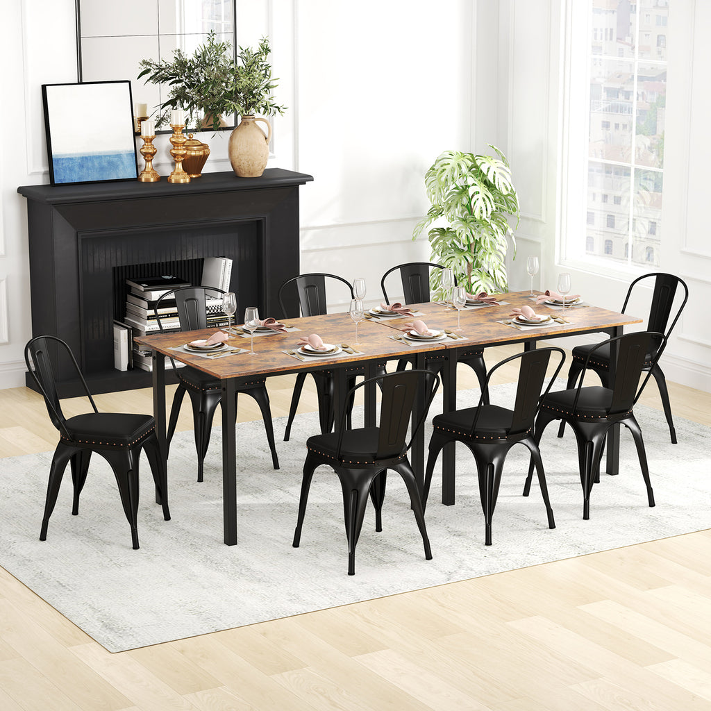 Metal Dining Chair Set of 4 Stackable Kitchen Chairs - Black