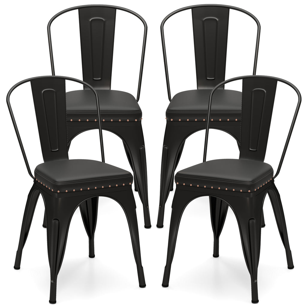 Metal Dining Chair Set of 4 Stackable Kitchen Chairs - Black
