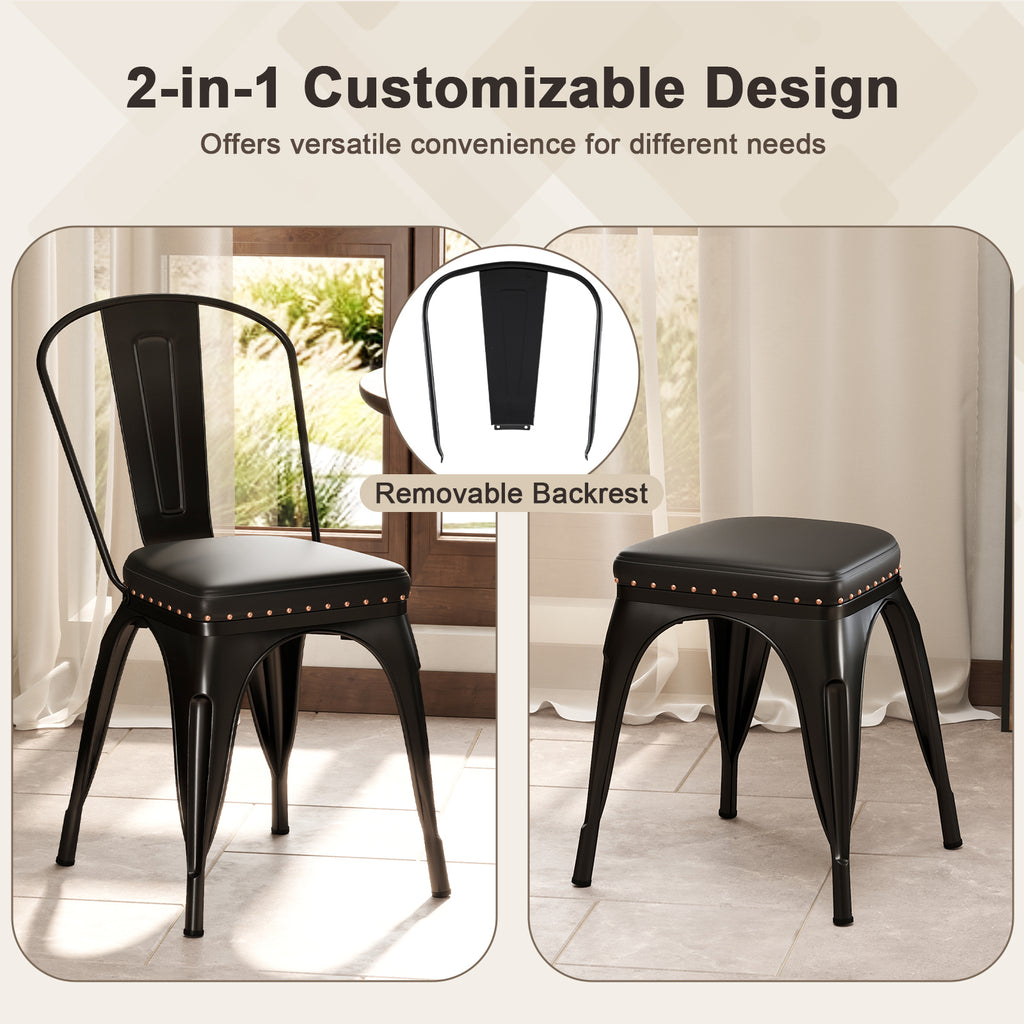 Metal Dining Chair Set of 4 Stackable Kitchen Chairs - Black
