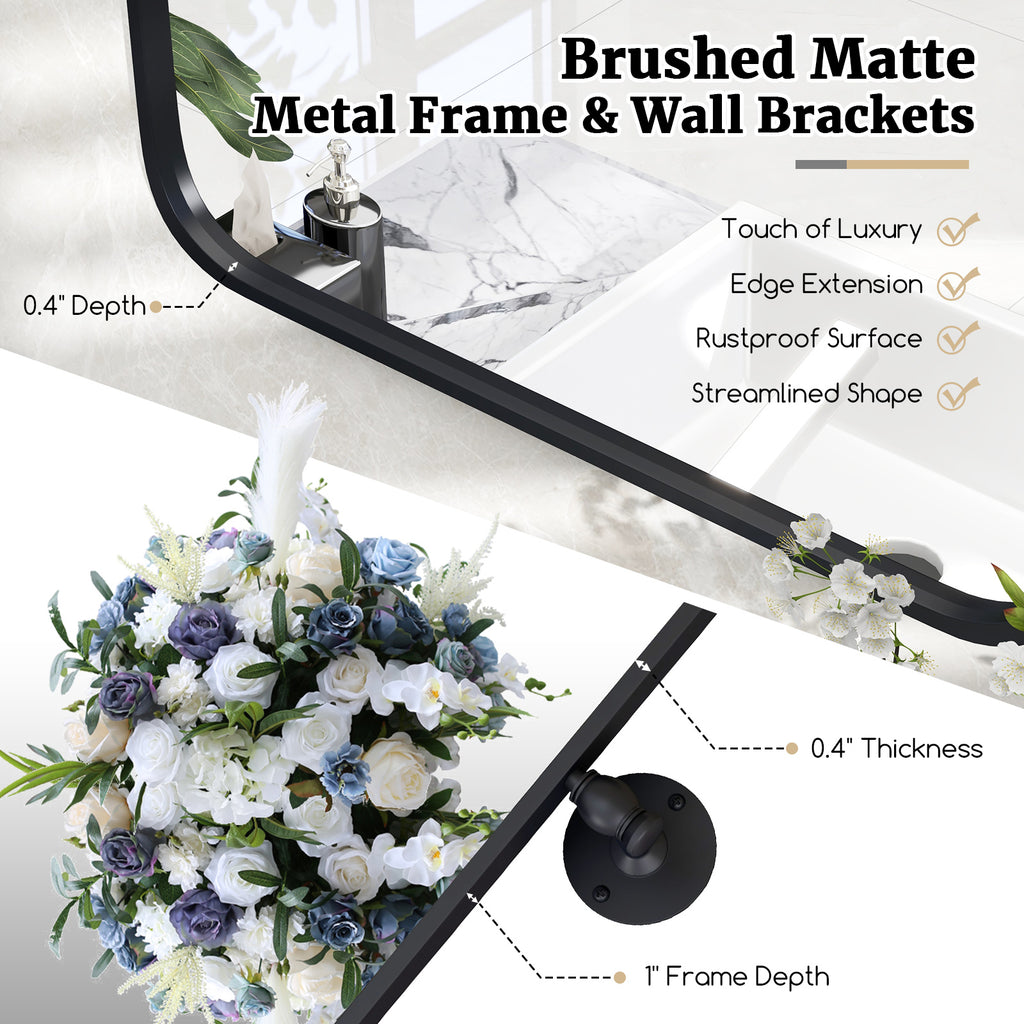 Black Metal Framed Wall-Mounted Pivot Rectangle Mirror - 30x22 Inch