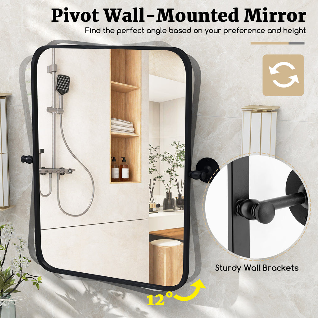 Black Metal Framed Wall-Mounted Pivot Rectangle Mirror - 30x22 Inch