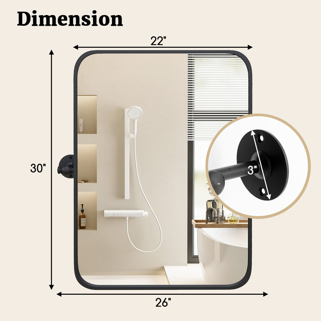 Black Metal Framed Wall-Mounted Pivot Rectangle Mirror - 30x22 Inch