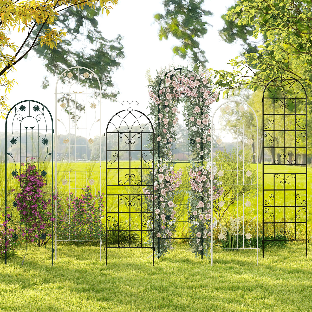 Metal Garden Trellis for Climbing Plants - 2 Pack, 86.5 x 20", Green