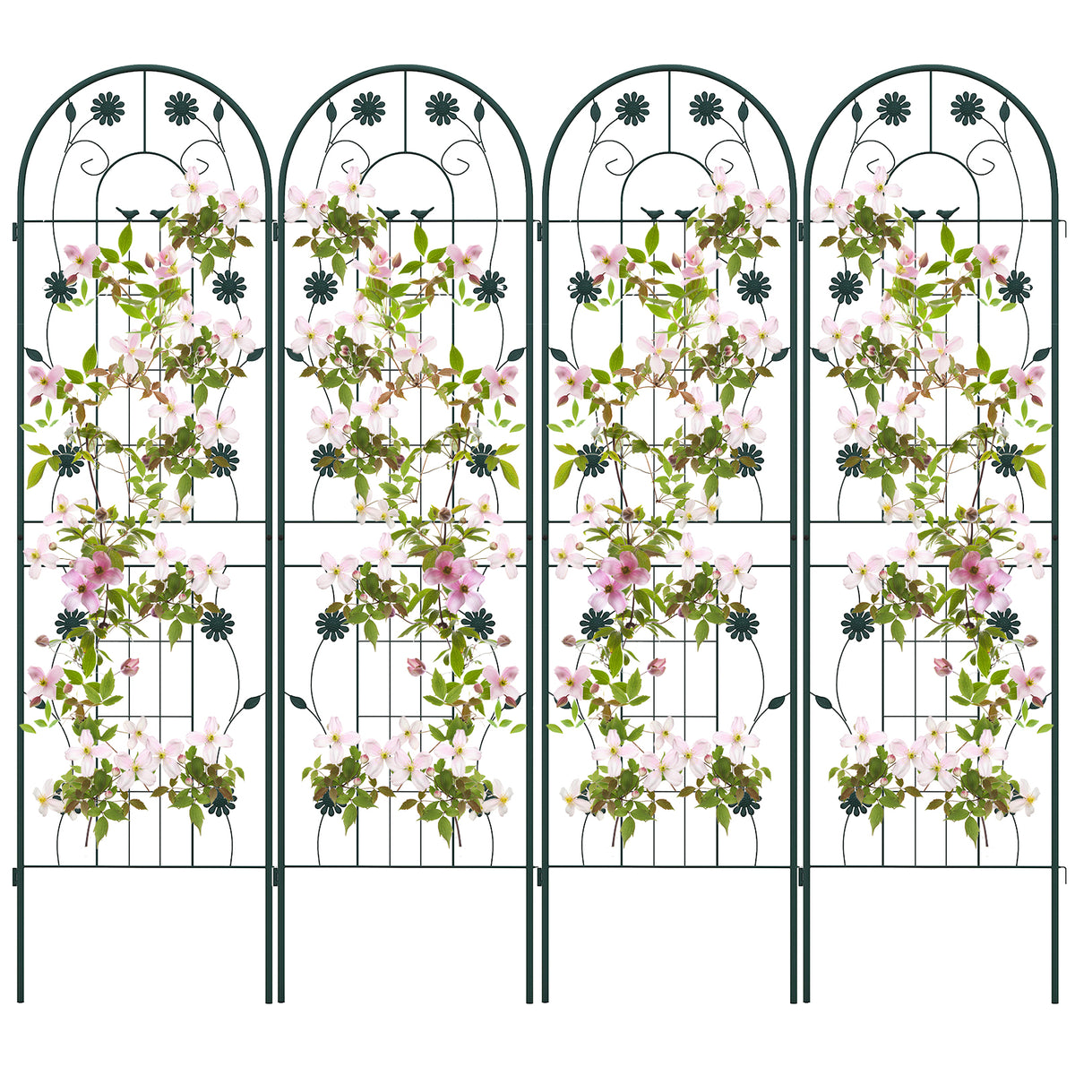 Metal Garden Trellis for Climbing Plants - 2 Pack, 86.5 x 20", Green
