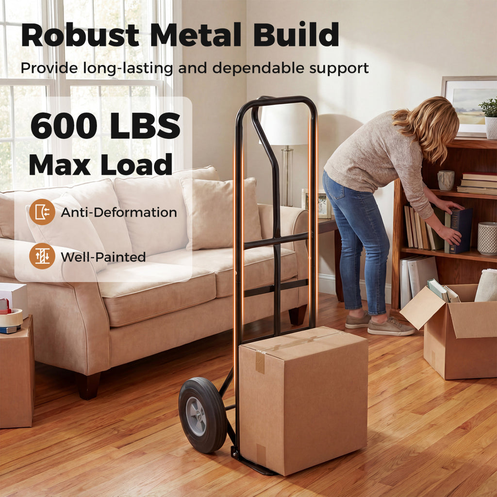 Metal Hand Truck 600 LBS Heavy-Duty Dolly Cart - Black