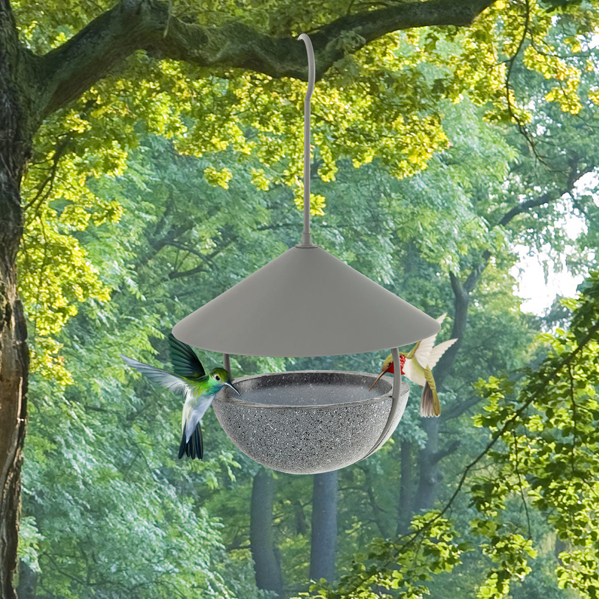 2-in-1 Metal Bird Feeder and Bath with Weatherproof Dome - Hanging Wildlife Bird Bath & Feeder