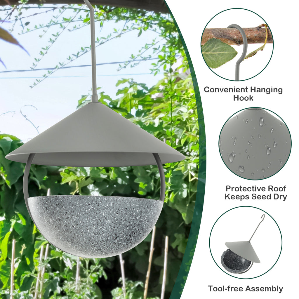 2-in-1 Metal Bird Feeder and Bath with Weatherproof Dome - Hanging Wildlife Bird Bath & Feeder