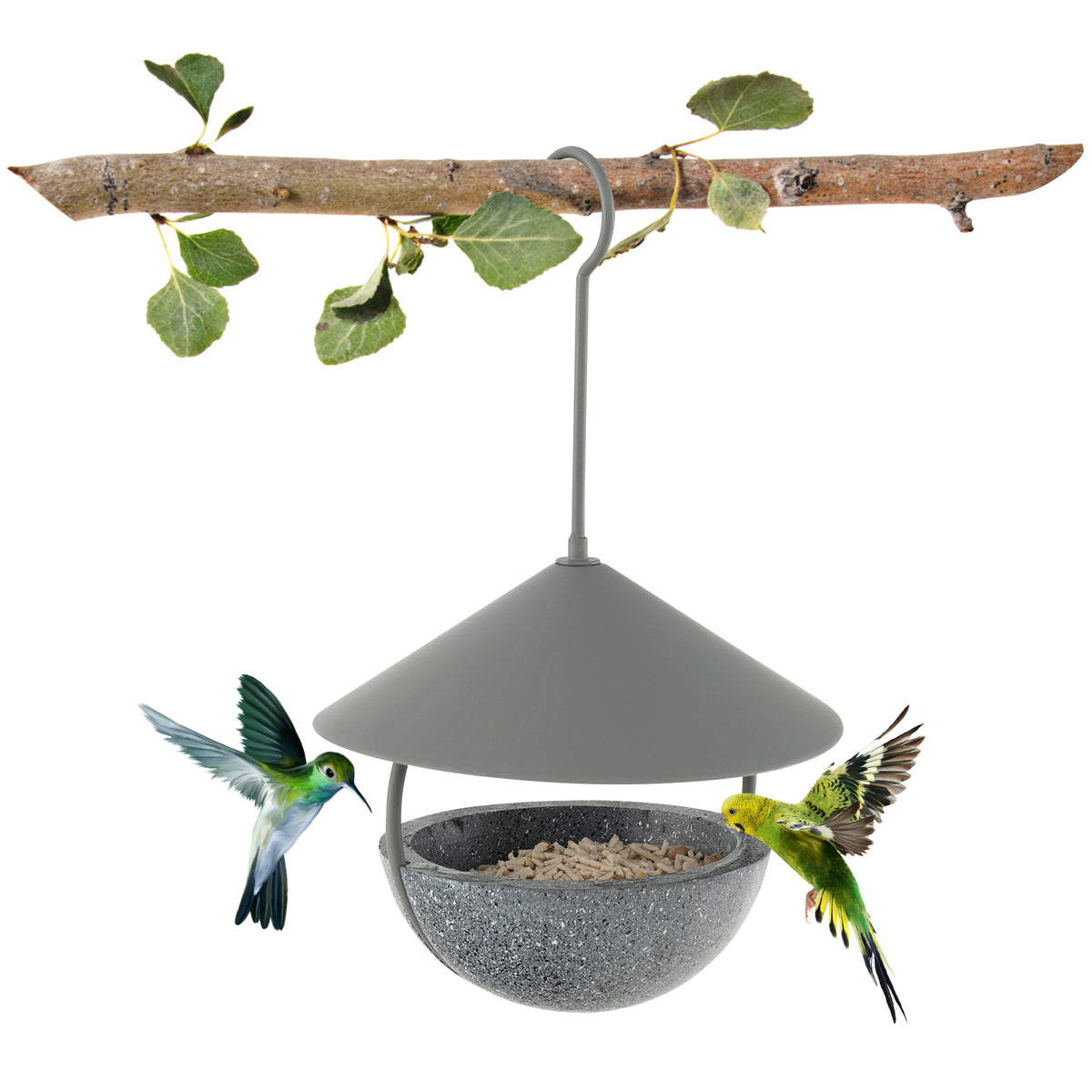 2-in-1 Metal Bird Feeder and Bath with Weatherproof Dome - Hanging Wildlife Bird Bath & Feeder