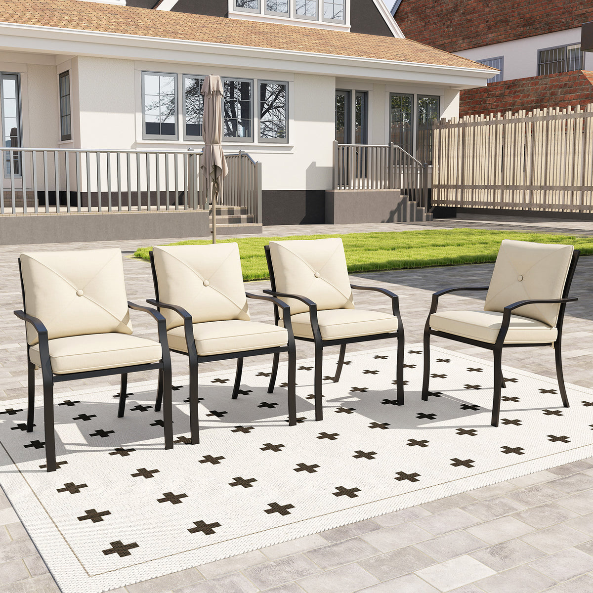 Metal Outdoor Dining Chair Set of 2 Stackable Patio Chairs with