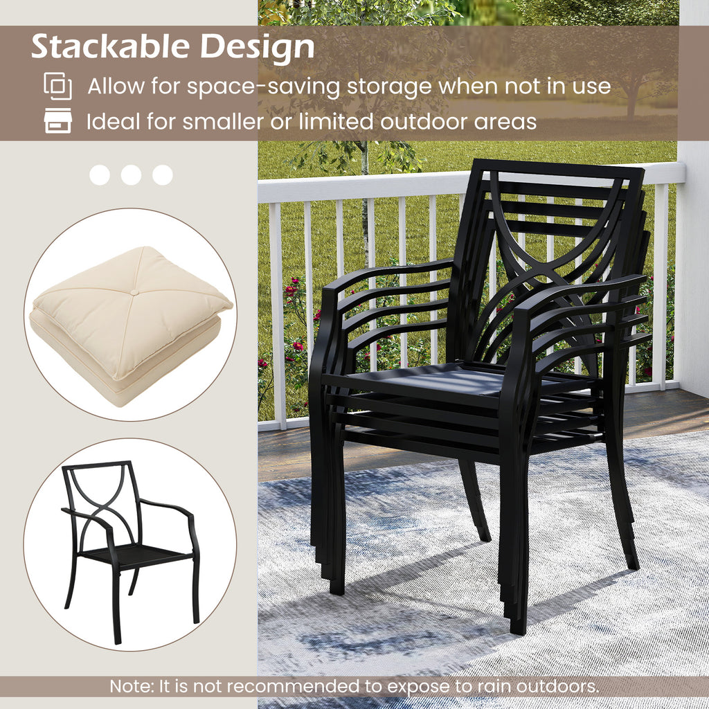 Metal Outdoor Dining Chair Set of 2 Stackable Patio Chairs with