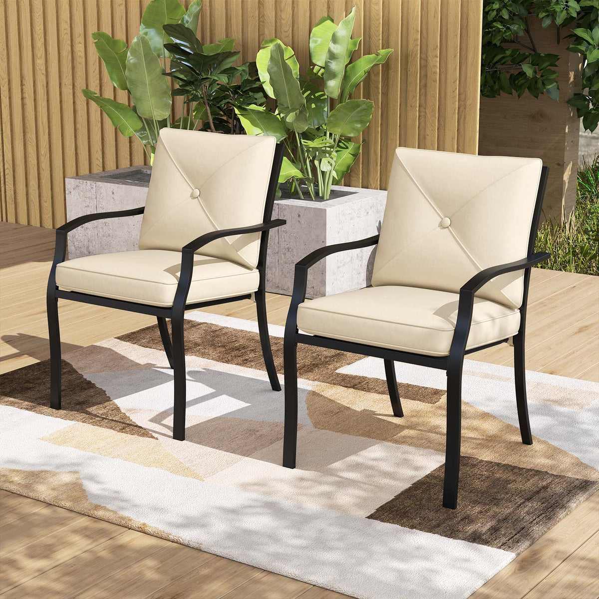 Metal Outdoor Dining Chair Set of 2 Stackable Patio Chairs with