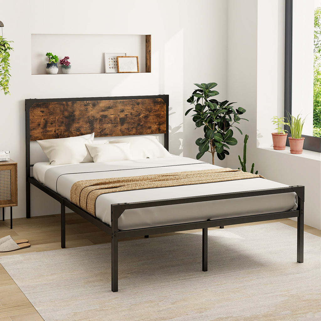 Platform Bed with Rustic Headboard & Footboard - Full, Style B