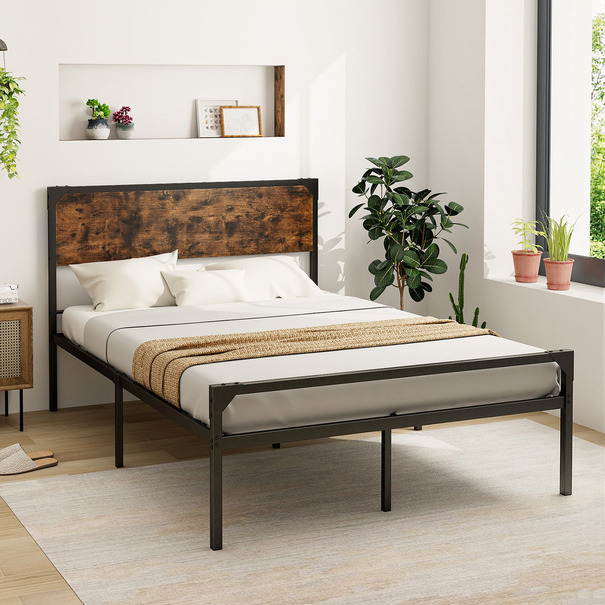 Platform Bed with Rustic Headboard & Footboard - Full, Style B
