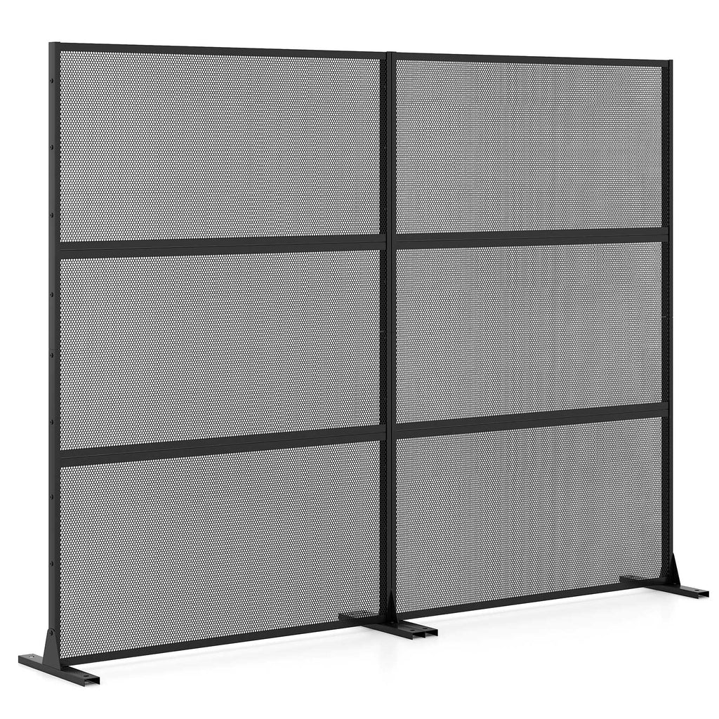Metal Privacy Screen 72 x 48 Inch Freestanding Fence Panel Black - Irregular Hollowing