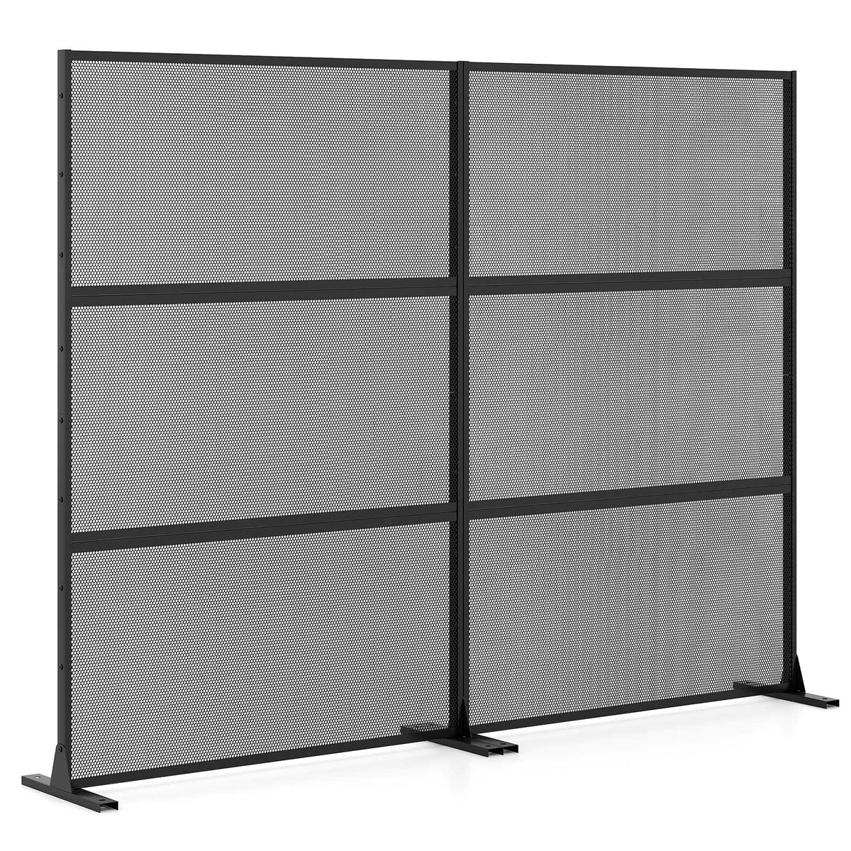 Metal Privacy Screen 72 x 48 Inch Freestanding Fence Panel Black - Irregular Hollowing