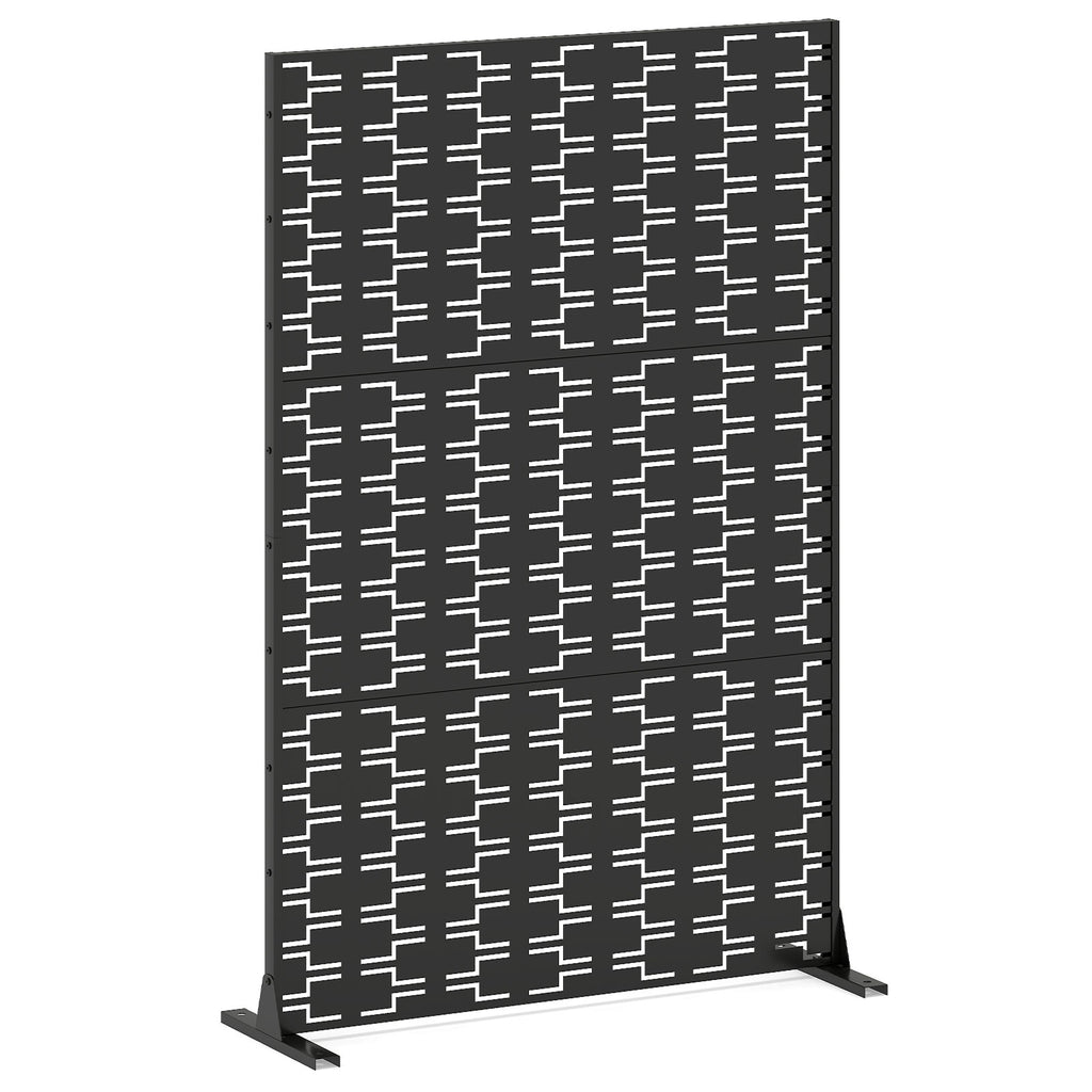 Metal Privacy Screen 72 x 48 Inch Freestanding Fence Panel Black - Irregular Hollowing