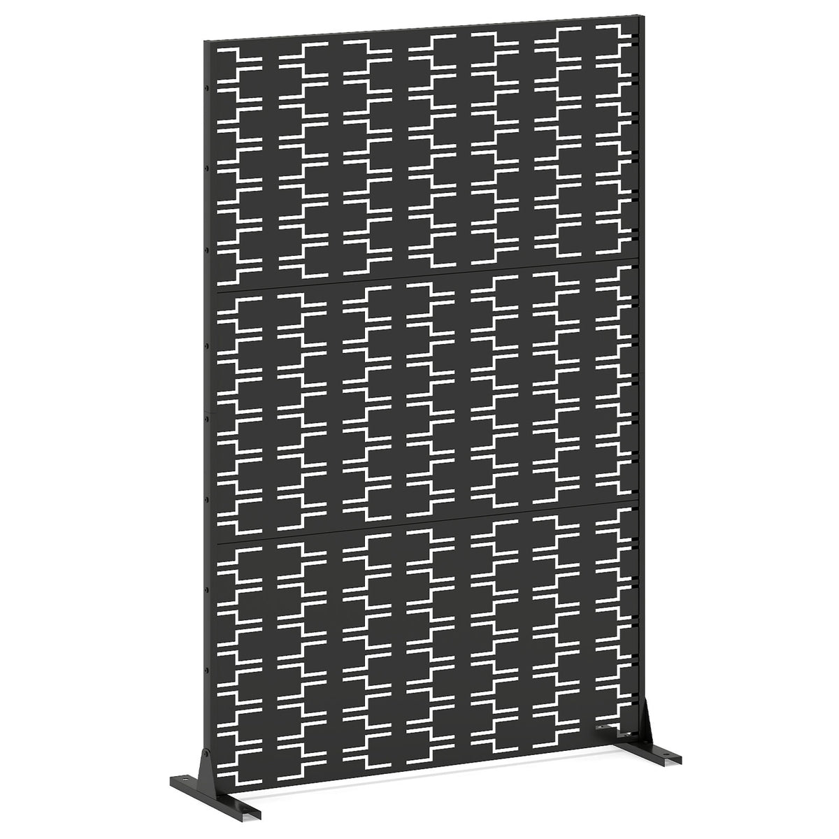 Metal Privacy Screen 72 x 48 Inch Freestanding Fence Panel Black - Irregular Hollowing