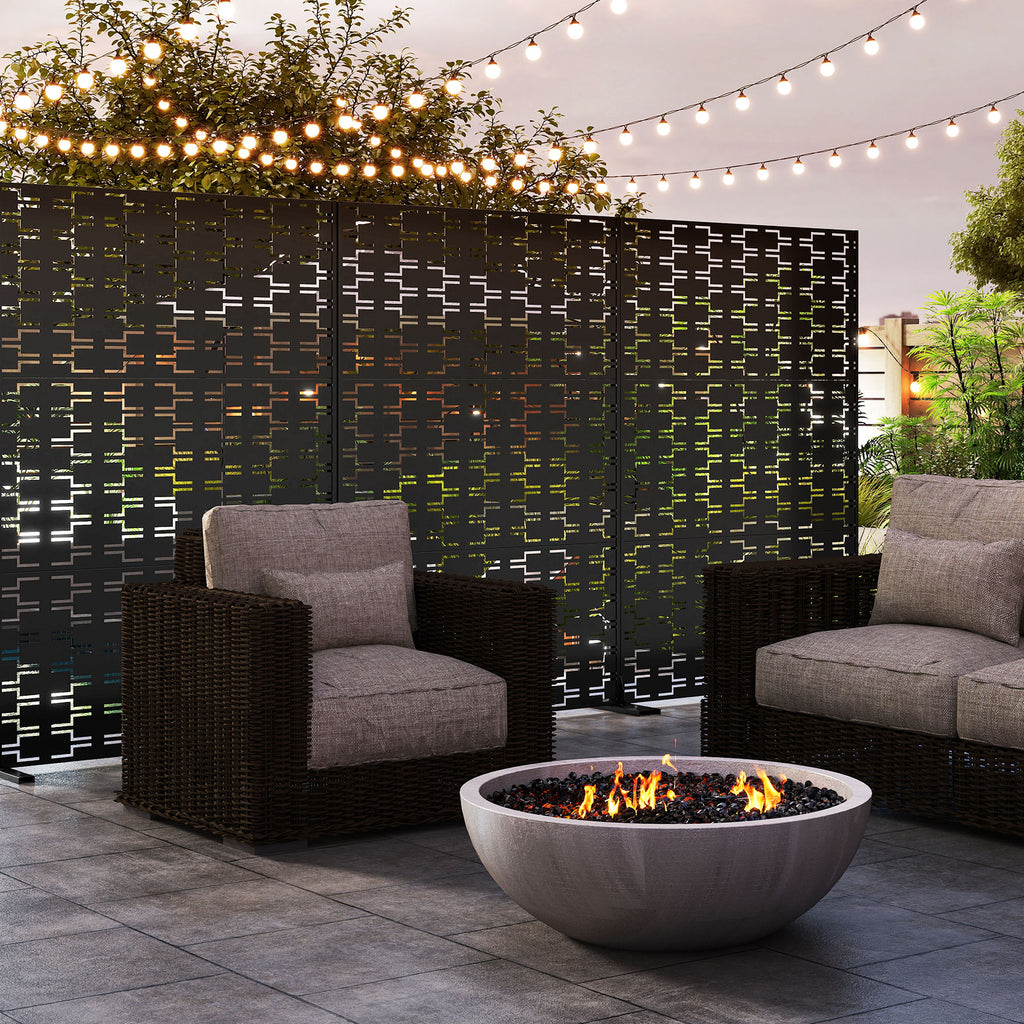 Metal Privacy Screen 72 x 48 Inch Freestanding Fence Panel Black - Irregular Hollowing